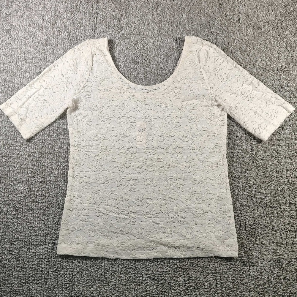 Pure + Good Lace Top Ivory Floral Scoop Neck Coquette Balletcore Women XL